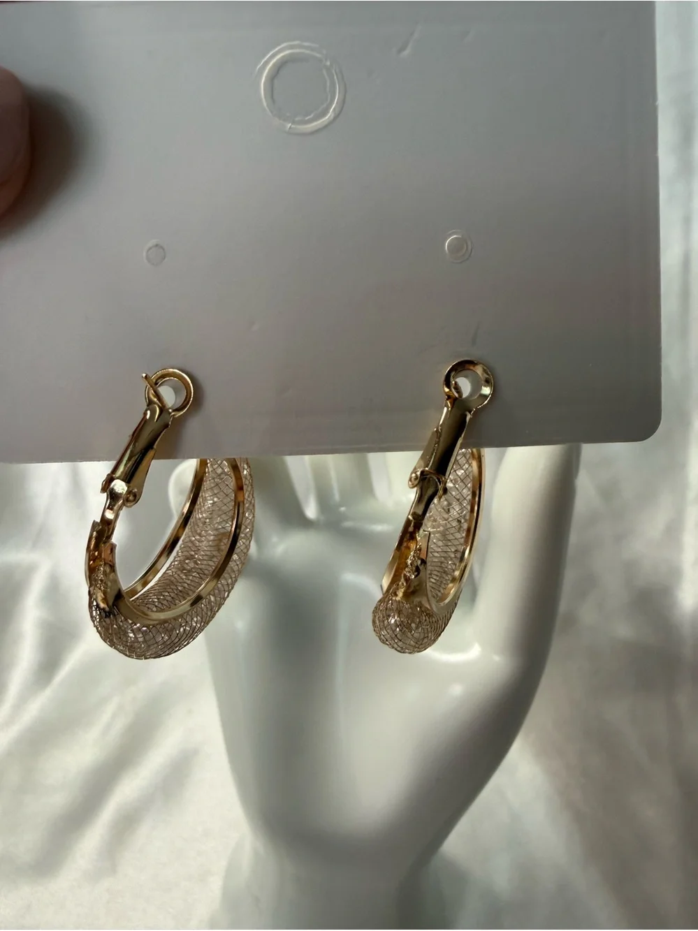 Gold Textured Mesh Hoop Earrings Statement Hoops Lightweight Glam NWT